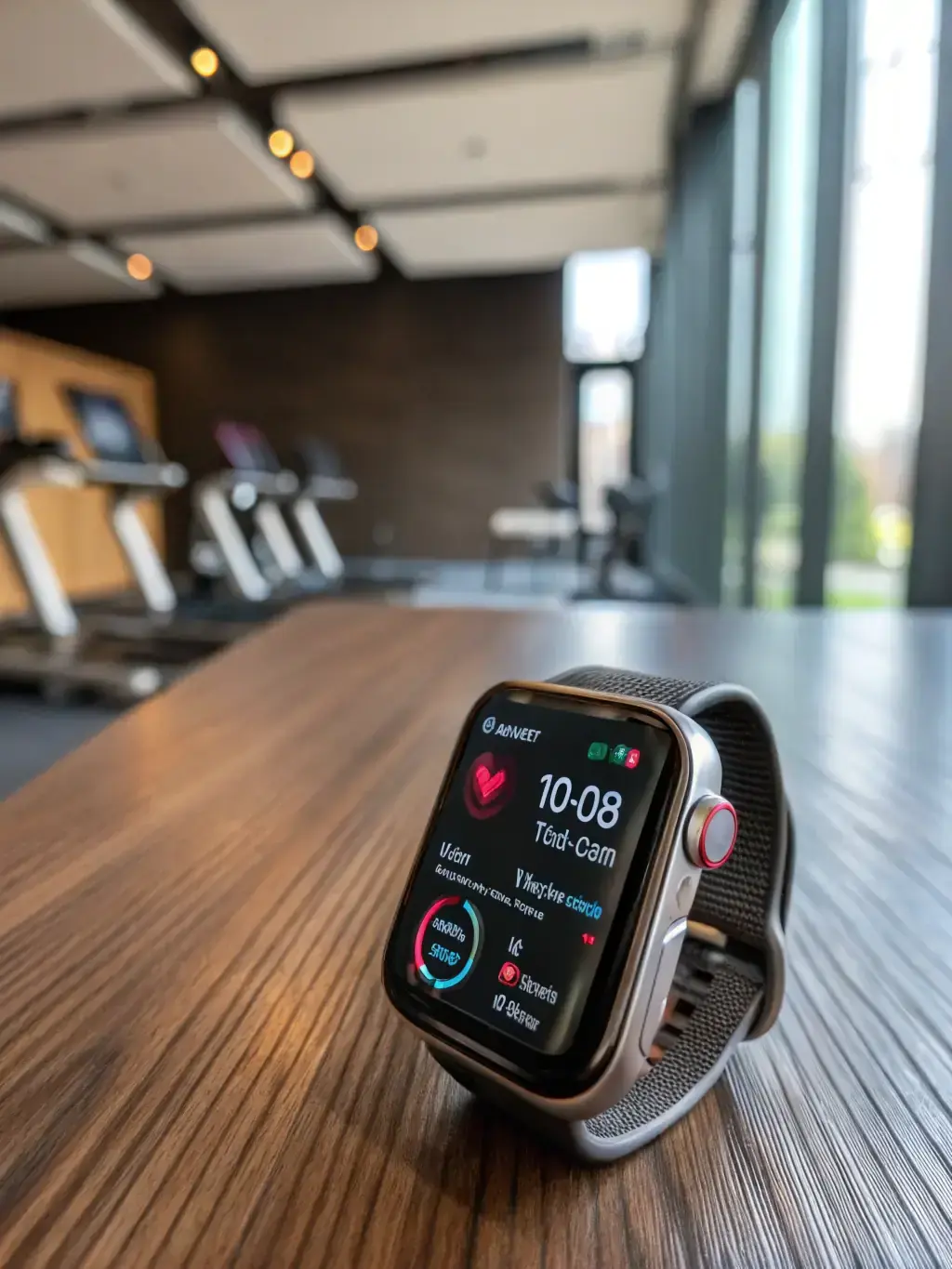 A smartwatch displaying real-time health data, such as heart rate and sleep patterns, emphasizing the role of AI in personalized health monitoring.